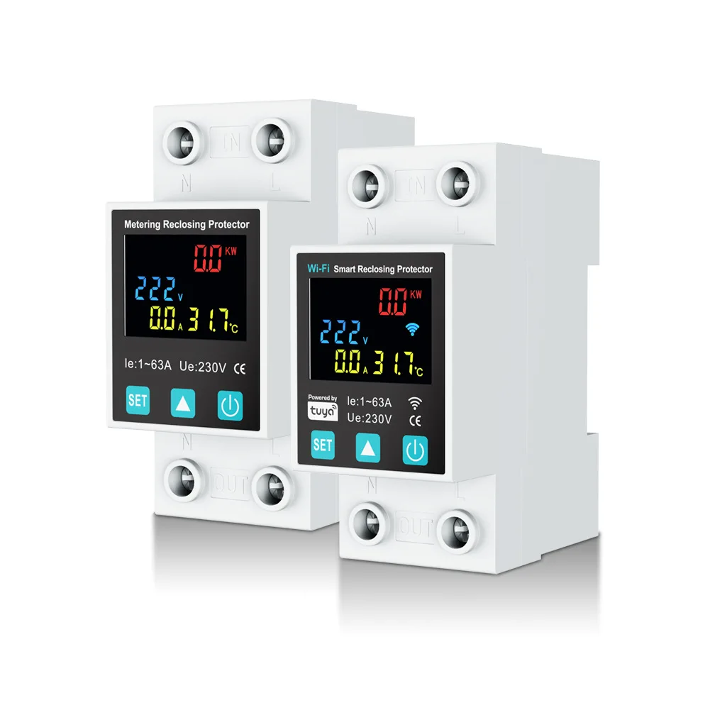 1-63A Adjustable Circuit Breaker Tuya Smart WIFI 2P Earth Leakage Over Under Voltage Protector Relay Switch Energy kWh Meter