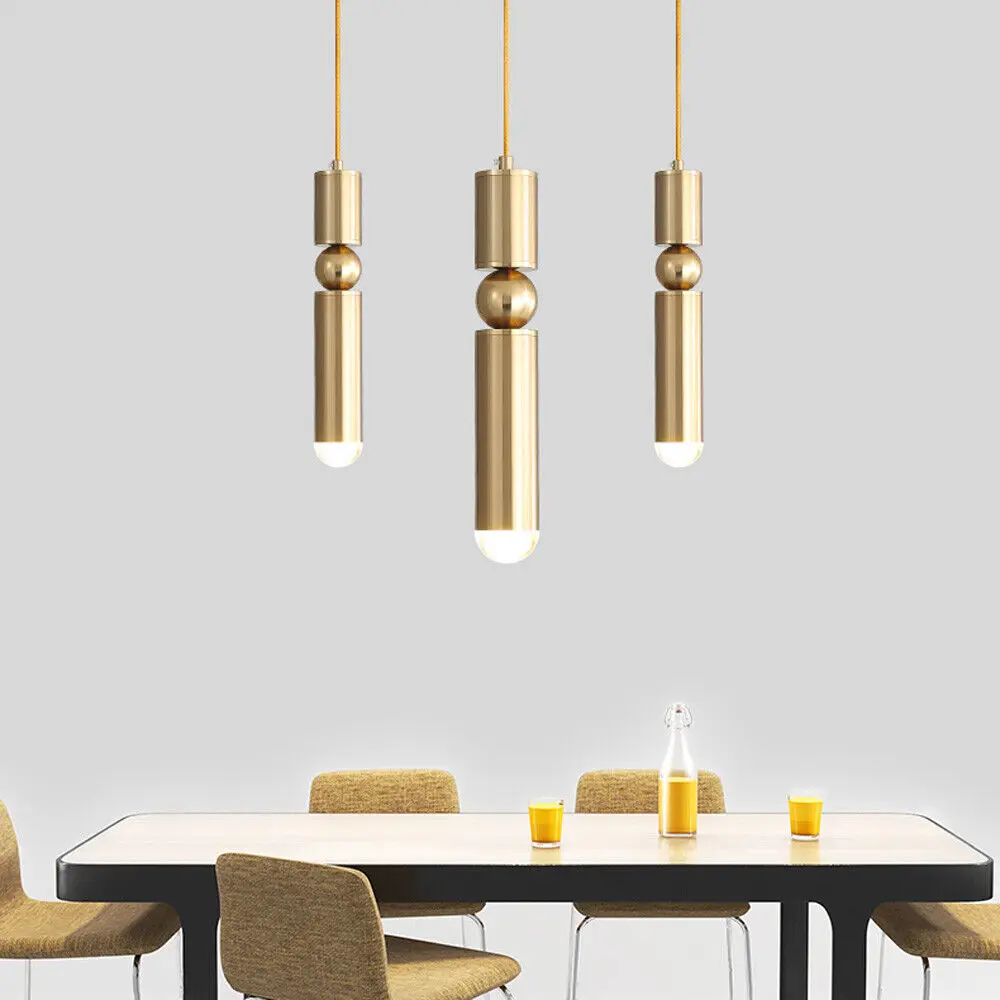 Modern Pendant Lamp LED Brass Tube Chandelier Bedroom Bedside Kitchen Bar Dining Hall Ceiling Light Hanging Fixture