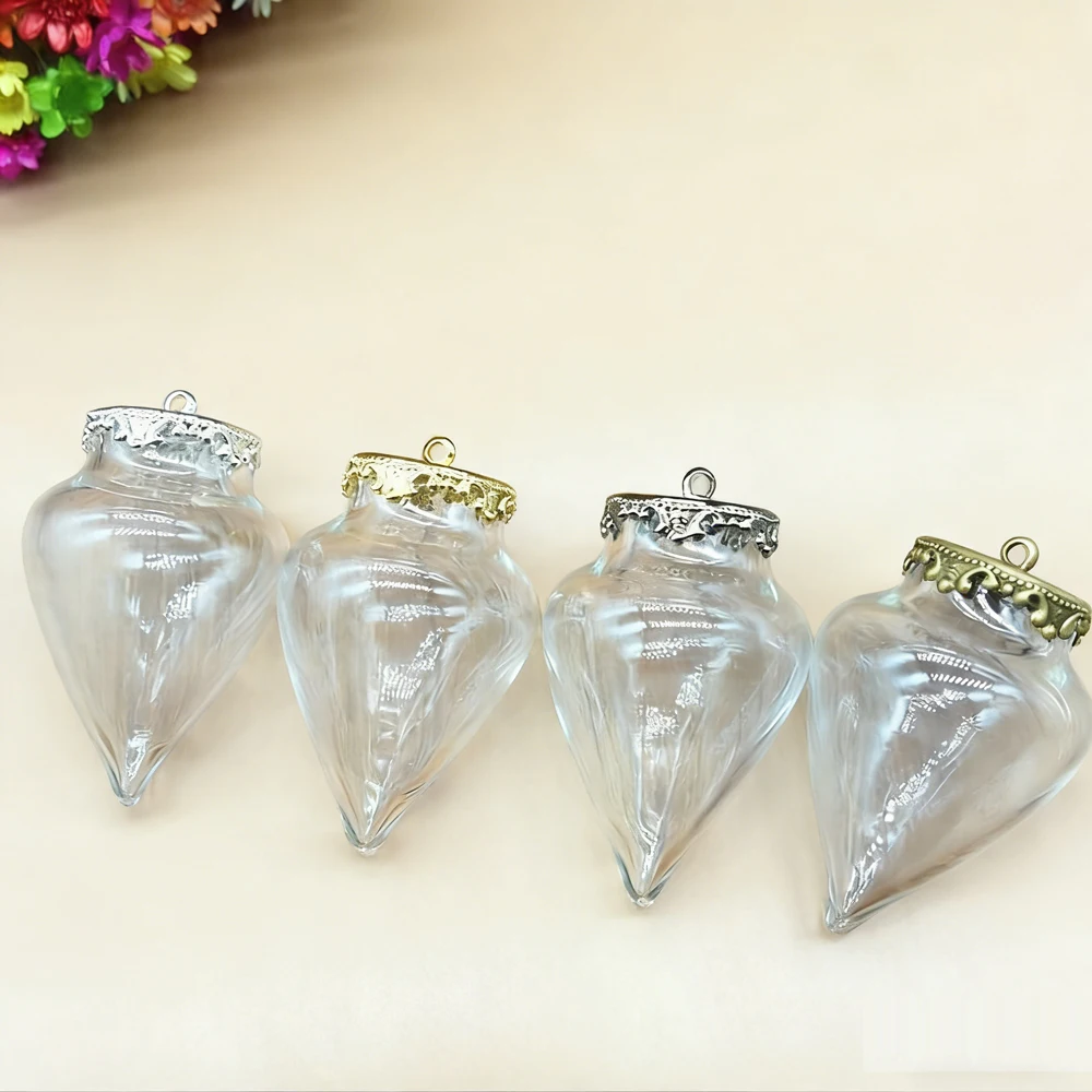 

3set 38*15mm drop glass with 15mm crown setting base wishing glass vials pendant glass bottle jewelry findings tool
