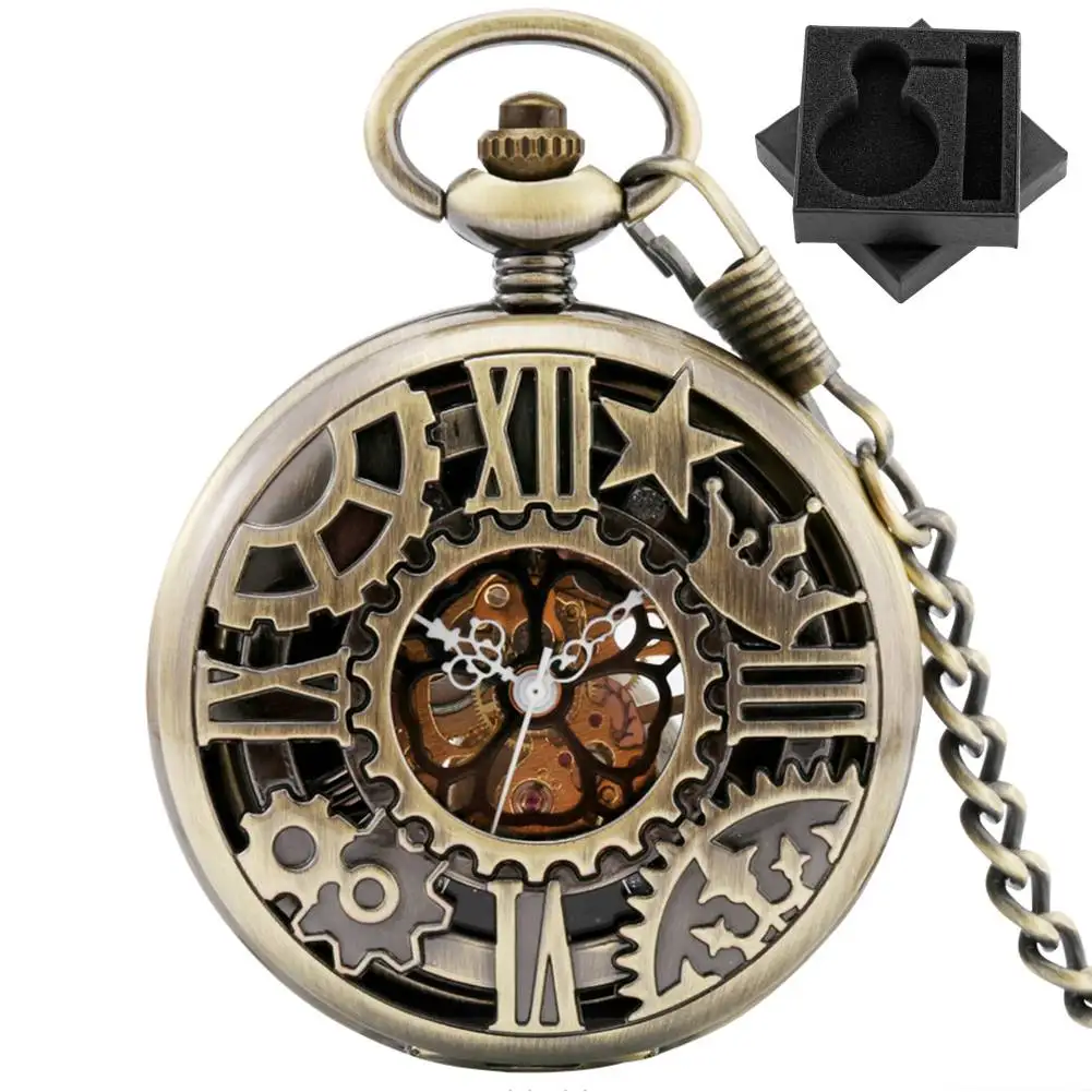 

Ретро панк бронзовые механические карманные часы с ручным заводом полый дизайн шестерни мужские антикварные стильные брелок-цепочка часы подарок