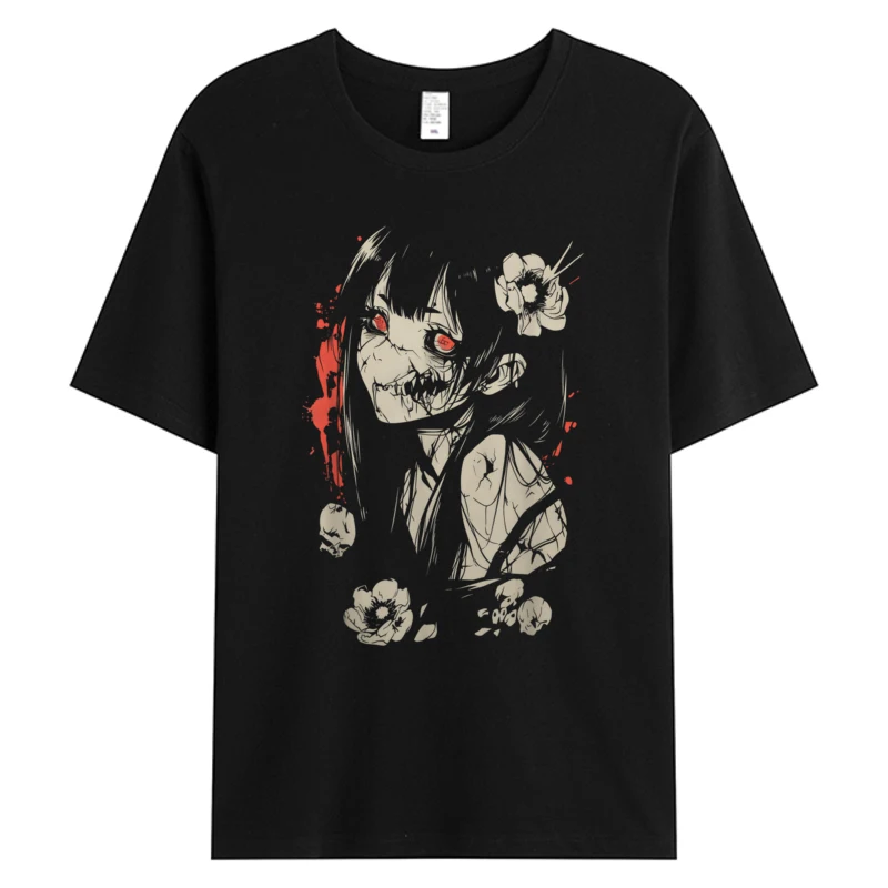 

Horror Anime T-shirt Man Manga Japan Japanese Creepy Kawaii Goth Men's Tops Tees Cotton Graphic Tshirt Male Clothes Slim Fit