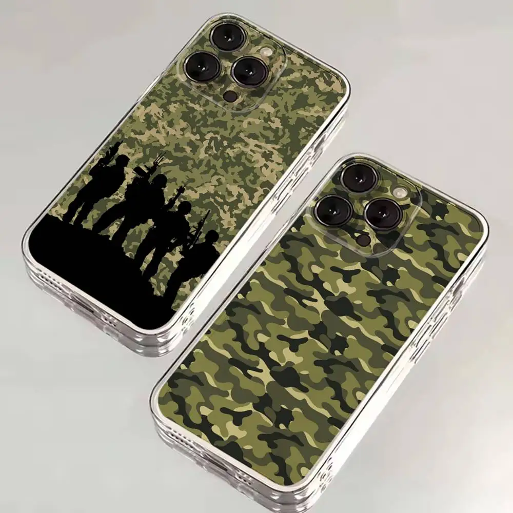 

Military Army Camouflage Phone Case For iPhone 16,15,14,13,12,11,17 Pro,Max,Plus,X,XS,XR,SE,Mini Transparent Soft Cover
