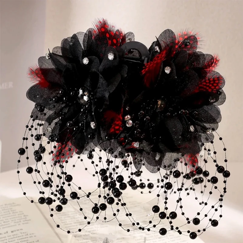 

Модные элегантные перья, цветы, жемчуг, кисточка, зажим в виде акулы, женские головные уборы, аксессуары для волос, украшение