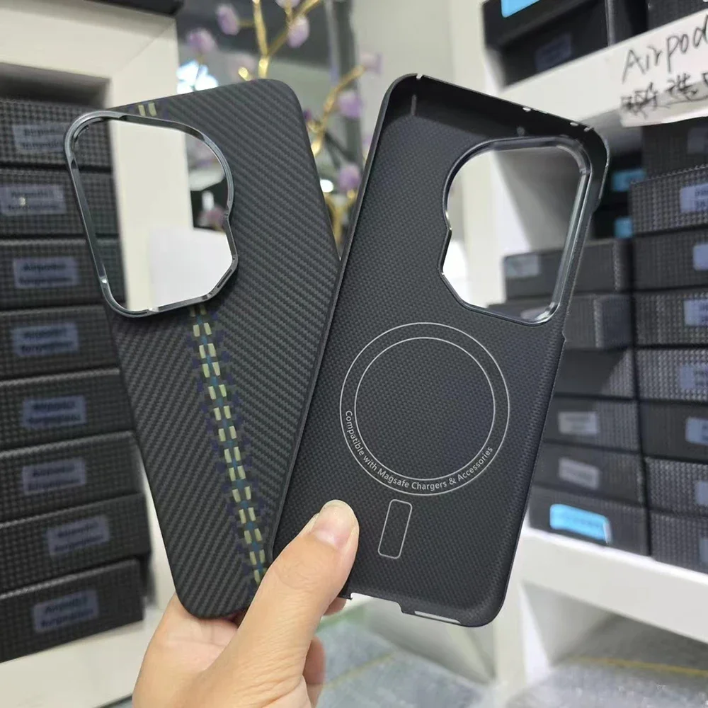 Genuine Carbon Fiber Phone Magsafe Case For Huawei Pura 70 Ultra Metal Camera Ring Aramid Fibe Slim Design Pura70Ultra Cover