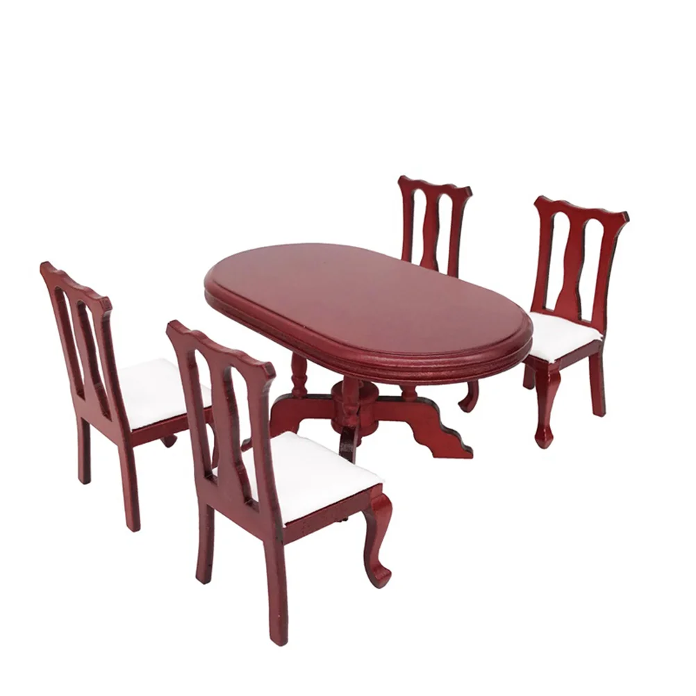 1 Set 1:12 Mini House Miniature Furniture Wooden Dining Table and Chair Mini House Kitchen Decor Ornament