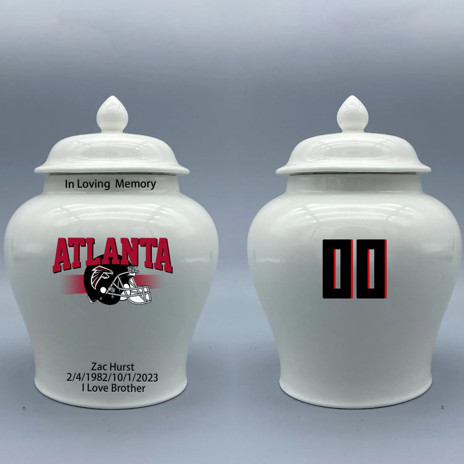 

Medium Urn for Atlanta Falcons-themed Logo Urn.Please send me the customize information-name/date and number on the urn