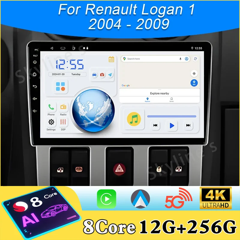Android 16 4G WIFI для Renault Logan 1 2004-2009, GPS-экран с поддержкой камеры заднего вида, Carplay, OBD, автомобильная мультимедийная система, радио, видеоплеер