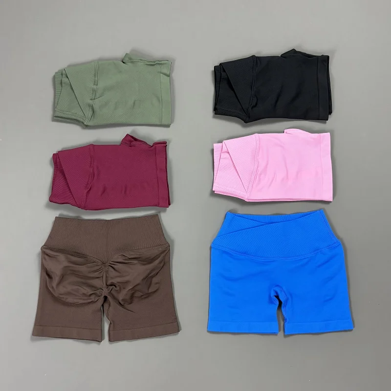Vision Cross Waist Workout Shorts Women Peach Hip Lift Stretch Breathable Sport Short Pants Gym Yoga Fitness Training Shorts