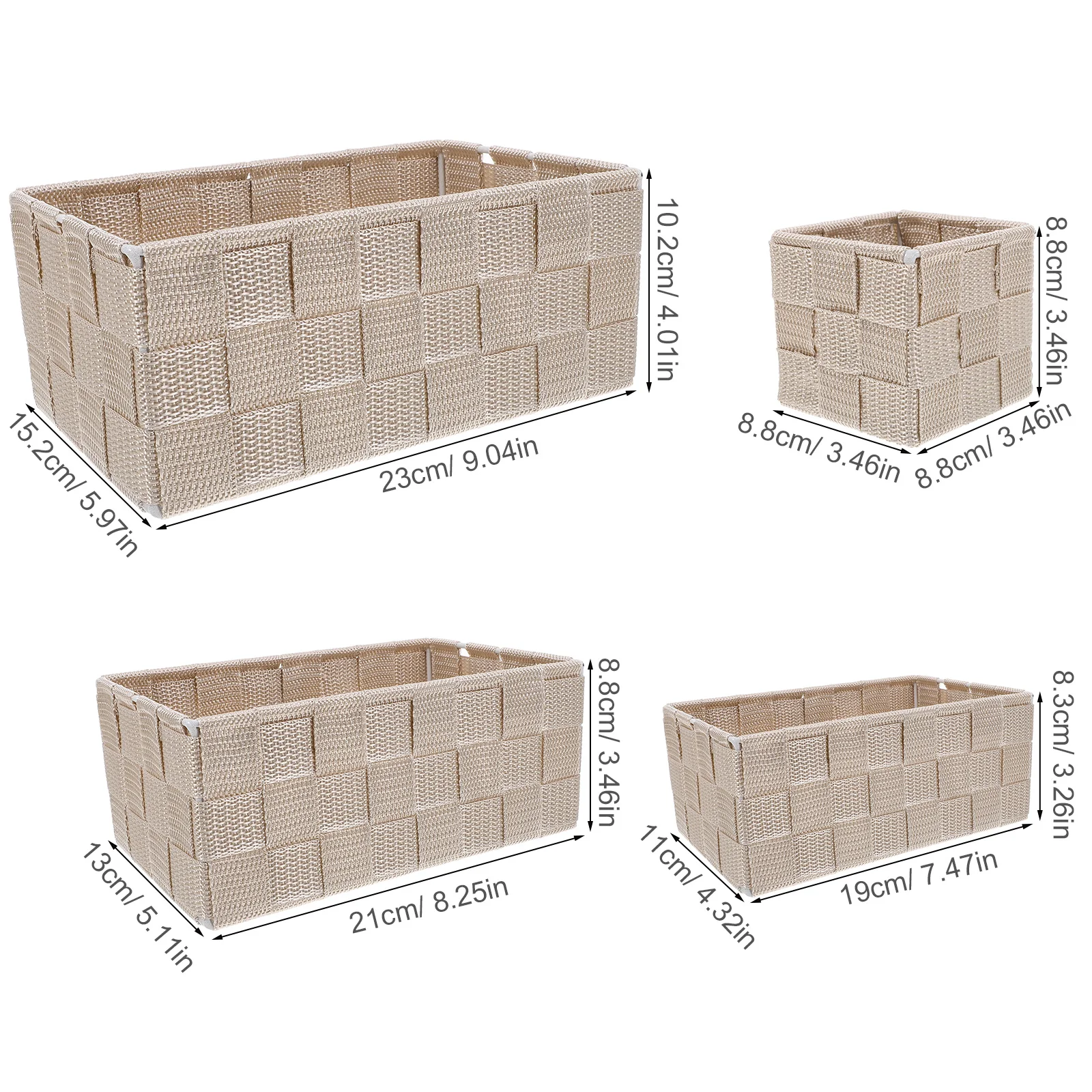 Woven Storage Baskets Beige Bins Bathroom Desktop Kitchen Tray Snack Holder Versatile Design Durability Easy Cleaning