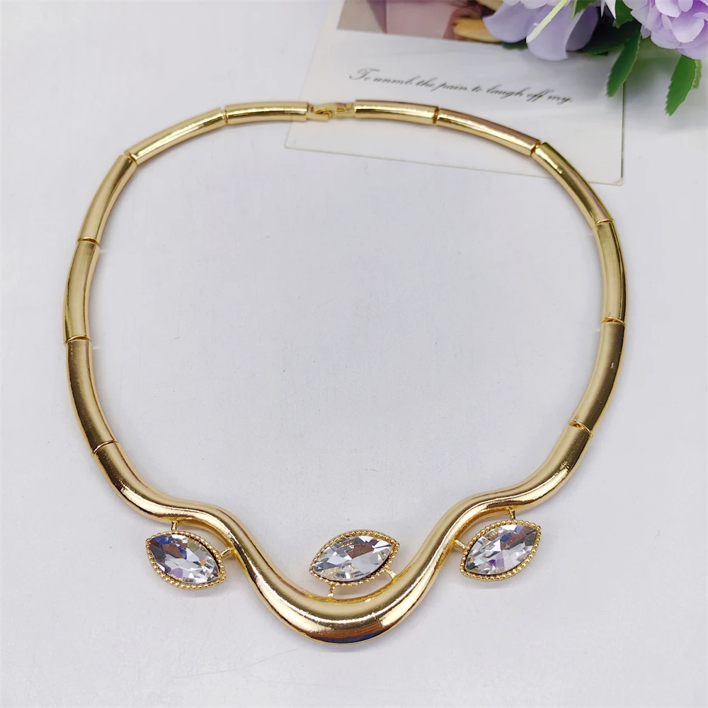 Simple Elegant Gold Color Women Jewelry Sets Necklace Earrings Bracelet Rings Sets Fashion Set Dubai Wedding Banquet Party Gifts