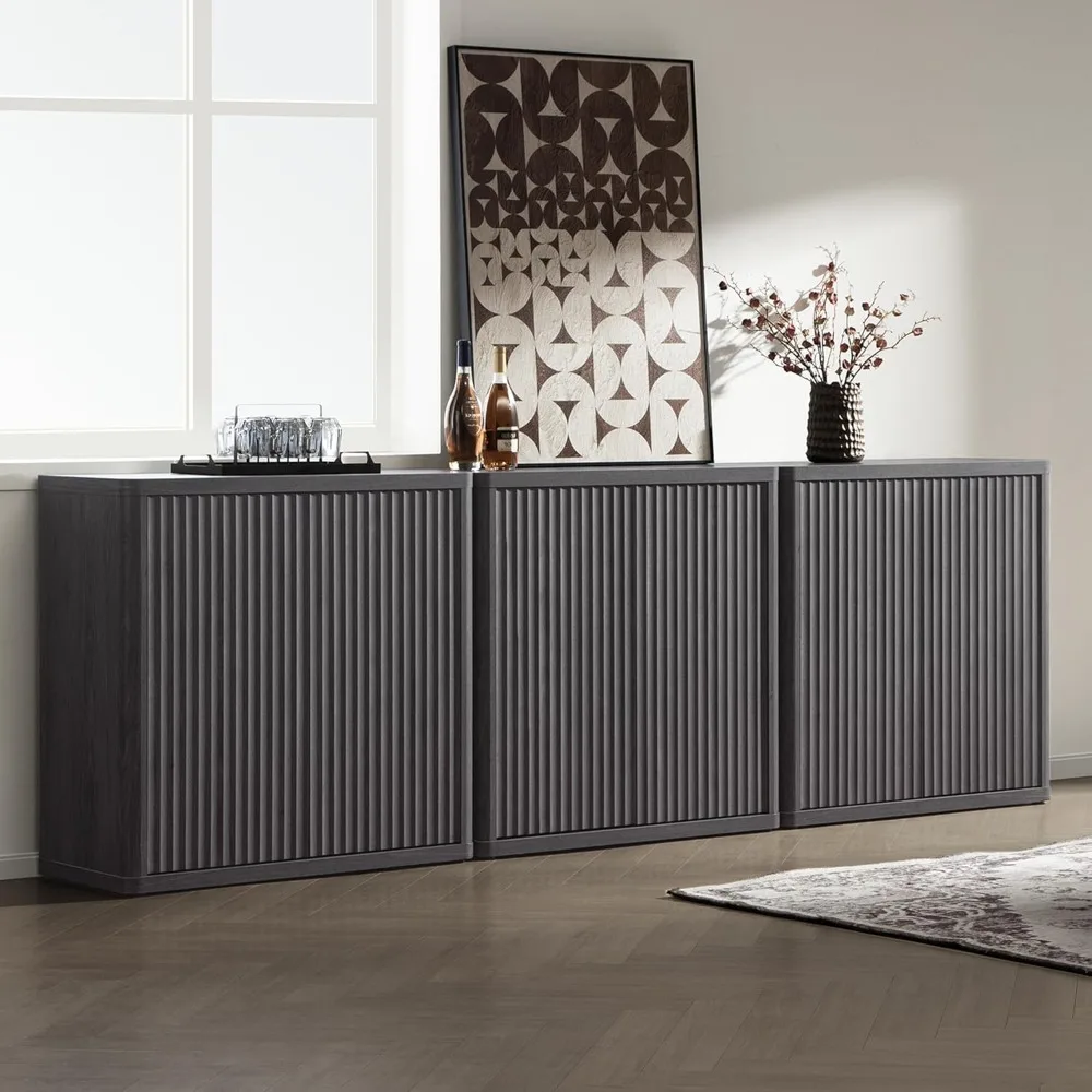

Buffet Cabinet with Storage Sideboard Accent Modern Credenza with Doors & Shelves Fluted 34.6" Tall Media Console