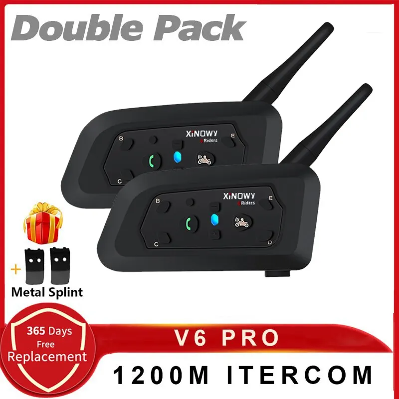 V6 Pro 1200M Intercom Bluetooth Casque de Moto étanche Intercom Moto Headset Kit Main Libre Connecter Jusqu'à 6 Riders Communication - Auto