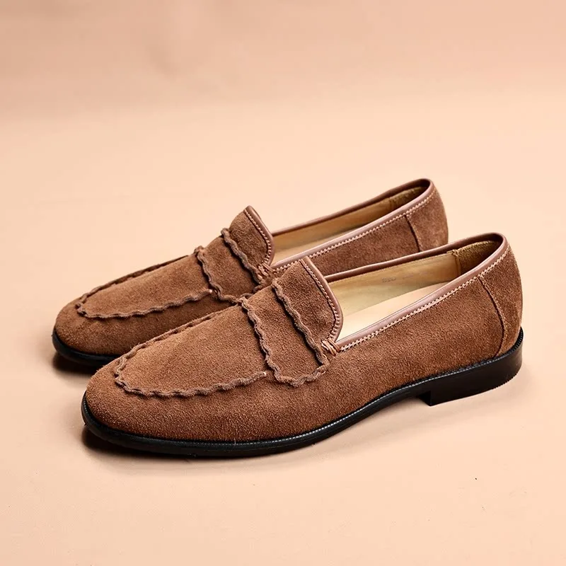 

Designer Luxury Slip on Loafers Men's Genuine Leather Casual Dress Office Work Cow Suede Spring Summer Leather Shoes Male