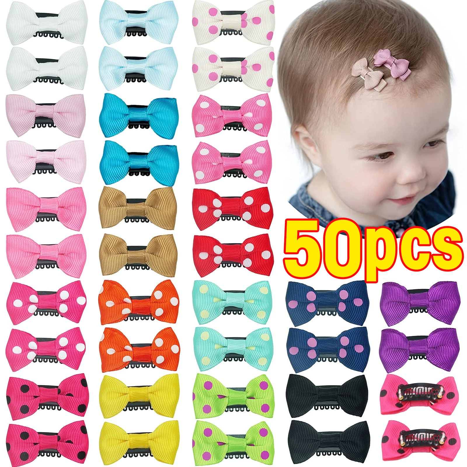 Samll Ribbon Bow Candy Color Baby Mini Bow Hair Clips Safety Hair Pins Barrettes for Children Girls Kids Ribbon Hair Accessories