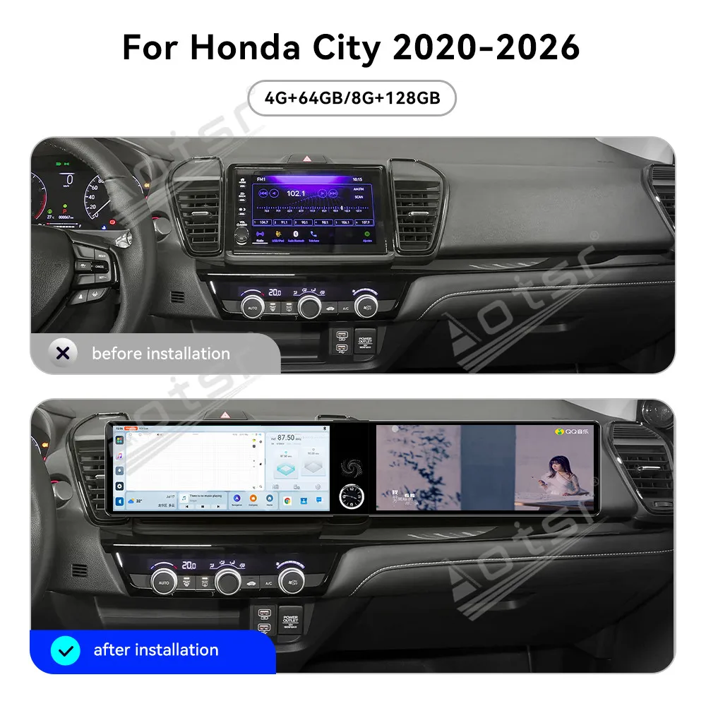 

For Honda City 2020-2026 12.3" Android 13 Dual Screen Car Radio Car Multimedia Video Player GPS Navigation Carplay Unit WIFI DSP