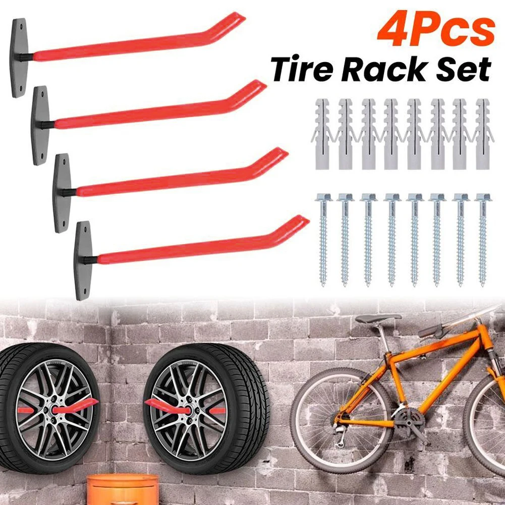 4Pcs Heavy Duty Metal Hook Kitchen Organizer Wall Hanger Load-Bearing Wall Storage Ladder Holder Garage Garden Tire Ladder Tool