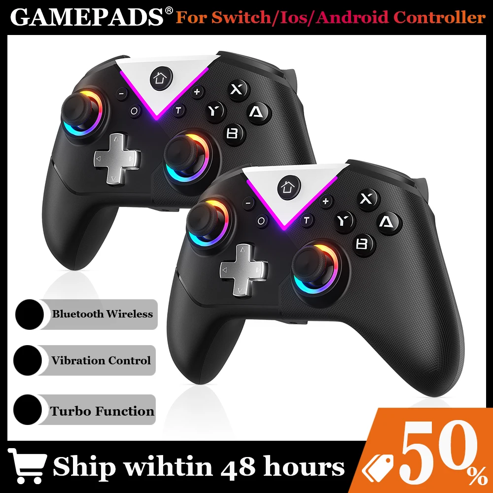 RGB LED Light Gaming Controller, 617 Gamepad 2.4G Wireless For Nintendo Switch/IOS/PC/Android With Hall Effect Game Joystick