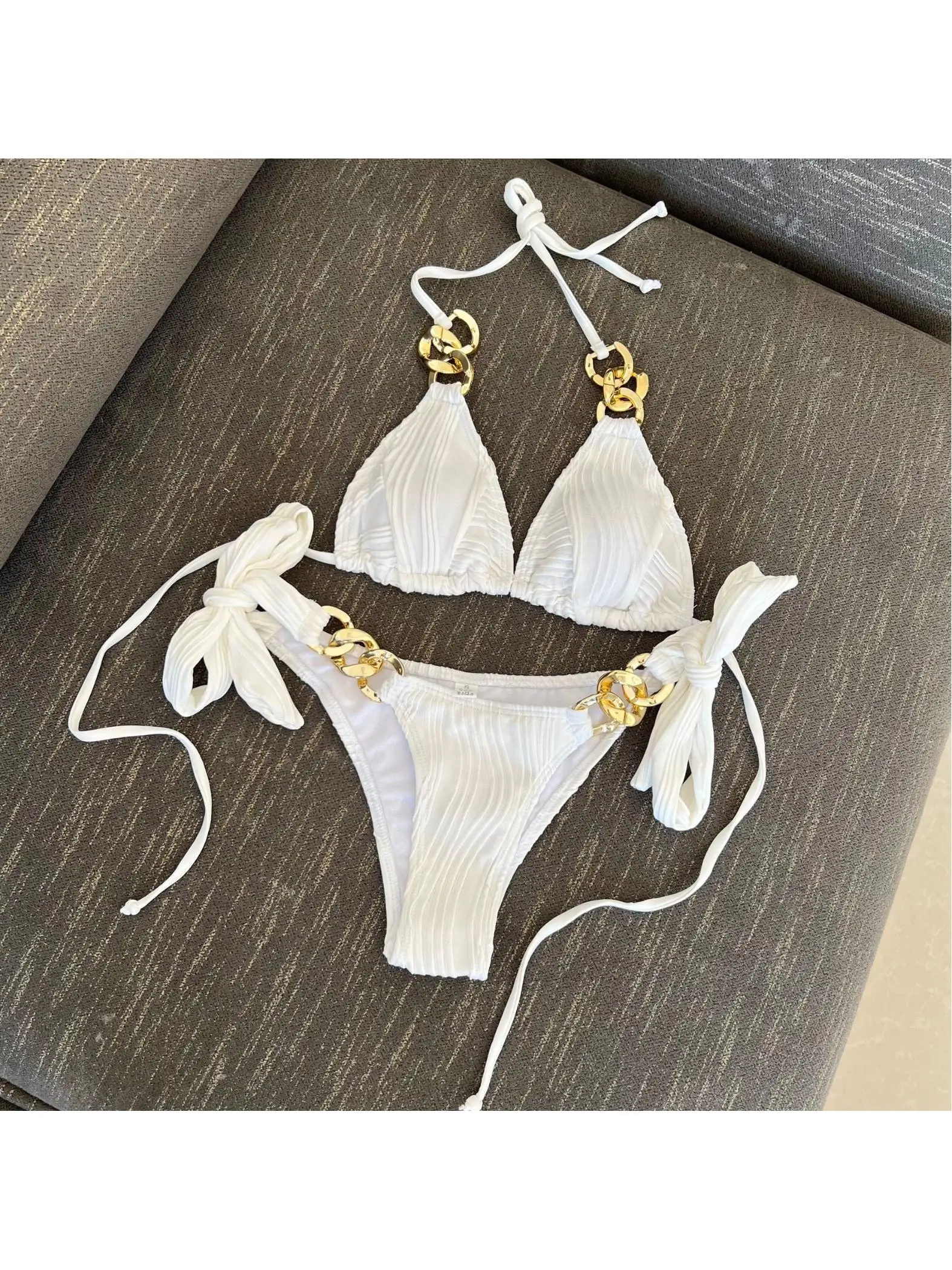 

Color Strappy Halter Bikini Pure Color Beach Swimwear with Chest Pad No Steel Support Sports Fitness Fans Supplies