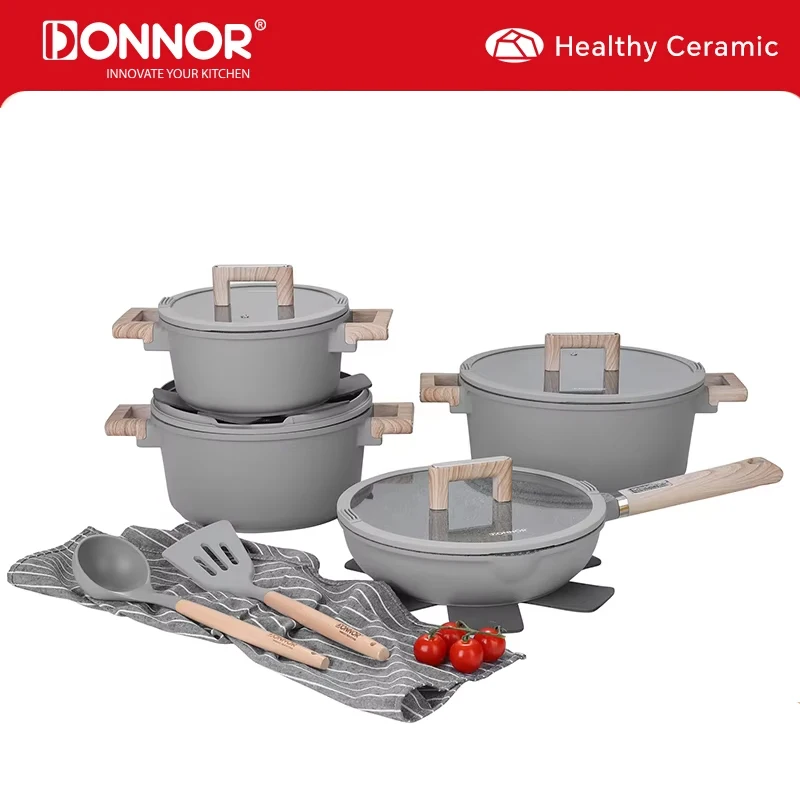 DONNOR 13-teiliges Set aus Töpfen und Pfannen, antihaftbeschichtetes Kochgeschirr-Set, Granit-Induktionskochgeschirr, antihaftbeschichtetes Kochset mit Bratpfannen JT447
