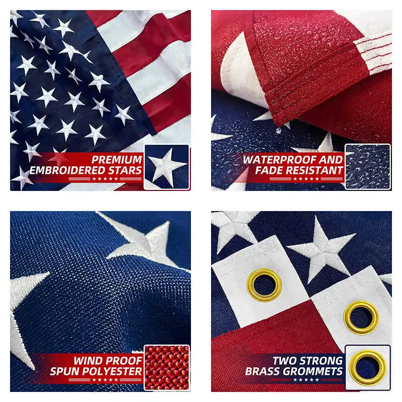 Outdoor USA Flag US 3x5 Feet Waterproof Nylon Embroidered Stars Sewn Stripes Brass Grommets American Flags and Banners