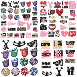 12-34PCS Live Love Cheer Coloured Ball Mom Mama PVC Shoe Charms For Clogs Pins Sandals Shoes Decoration Bracelet Holiday Present