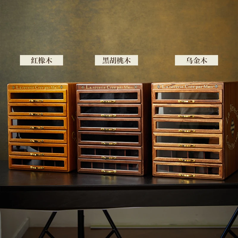 treasure storage cabinet six draw cabinet adult medieval jewelry box black walnut six draw Wenwan