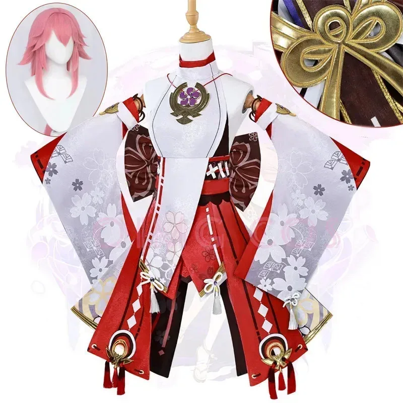 Высокое качество Яэ Мико Косплей Костюм Униформа Жаккардовая Ткань Парик Китайский Стиль Костюмы на Хэллоуин для Женщин Игра Аниме