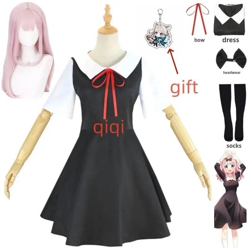 

Аниме Shinomiya Kaguya Косплей Костюм Кагуя Sama Love Is War Fujiwara Chika Girl JK Костюм моряка Платья Головной убор Парики