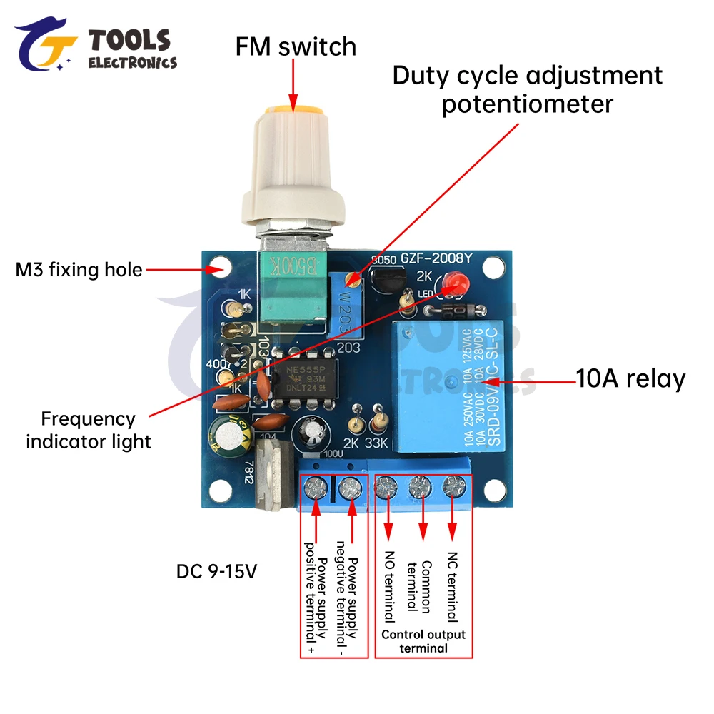 Frequency Adjustable Switch Relay 10A with Motor Forward/Reverse Function Mixed Frequency Strobe Controller for Flasher