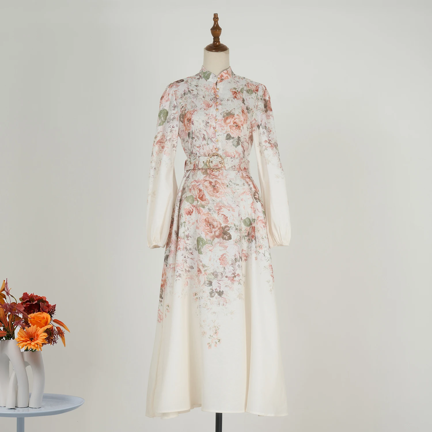 

Новинка 2026, длинный фонарь, воротник-стойка Dr in Cr, полиэфирная ткань с цветочным принтом Ciwalk, подходит для круглого года