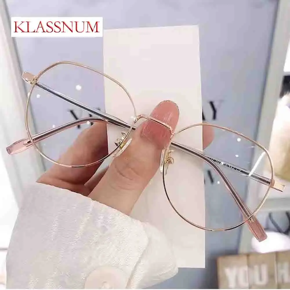 Anti Blue Light Myopia Glasses Classic Elegant Metal Round Frame Women Reading Glasses Vintage Fashion Computer Gaming Goggle