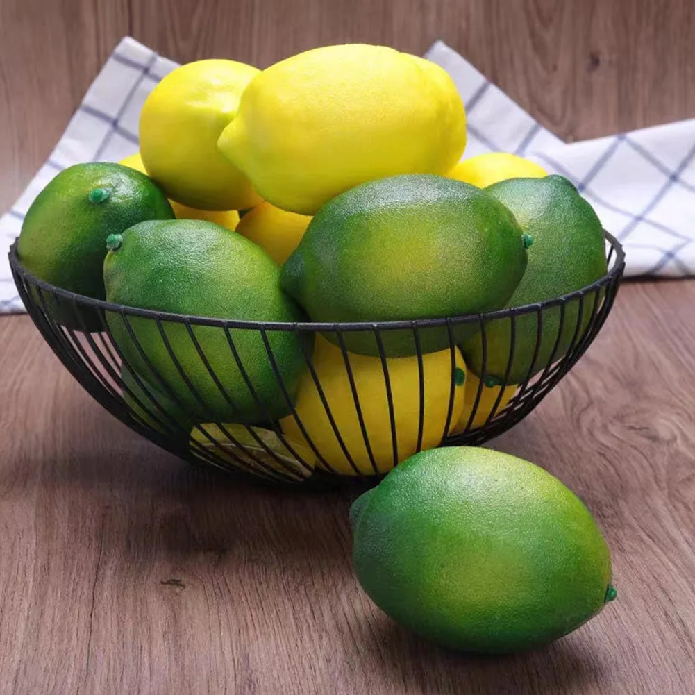 6pcs Yellow/Green Artificial Fake Lemons Realistic Faux Fruits Photography Props For Home Kitchen Table Decoration