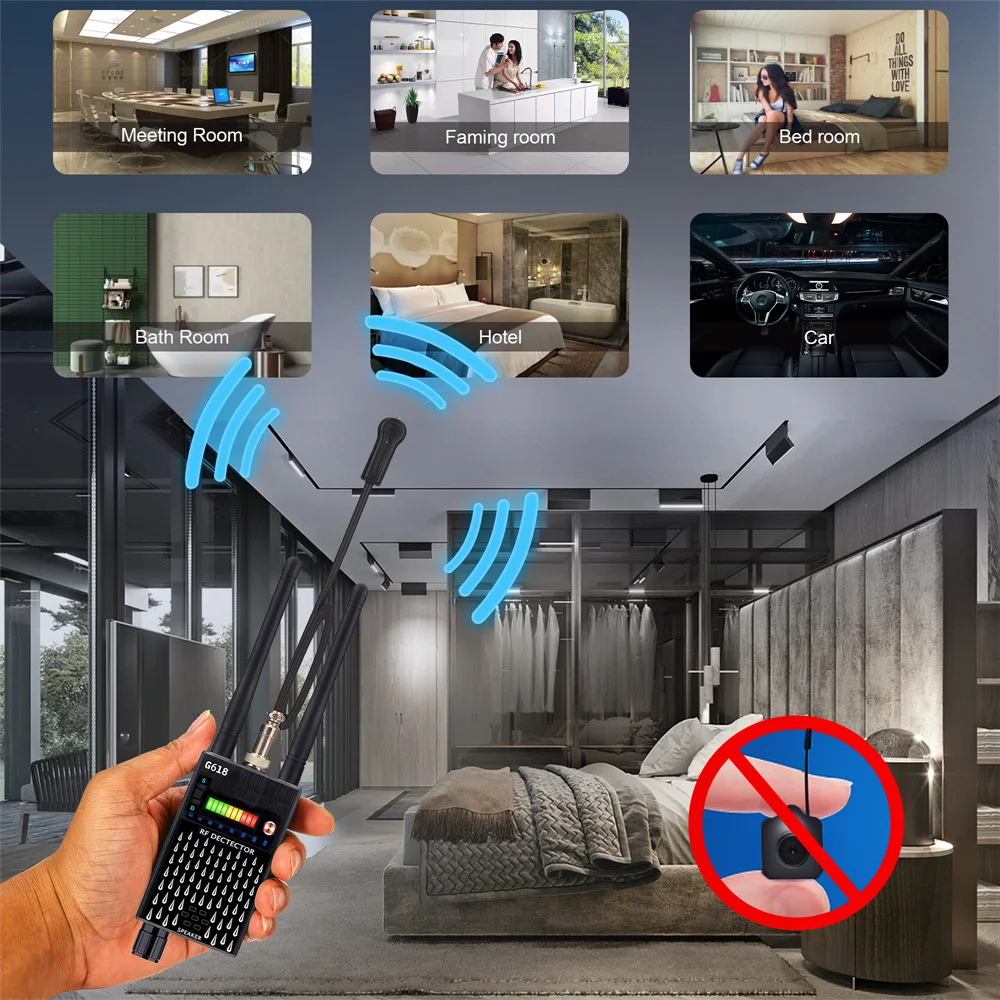 Anti-Spy Wireless RF Signal Automatic Detector GPS Tracker Frequency Scan Camera Detect WiFi GSM Audio Bug Finder Device Scanner