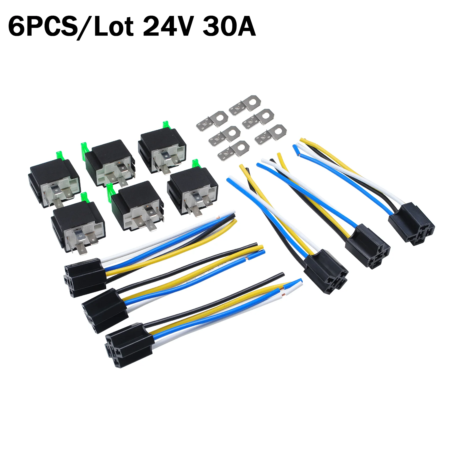 

24V 30A 4-pin Automotive Relay Kit Socket Wiring Harness Waterproof Heavy Duty Truck Ship Relay Switch Wiring Harness，6-PCS