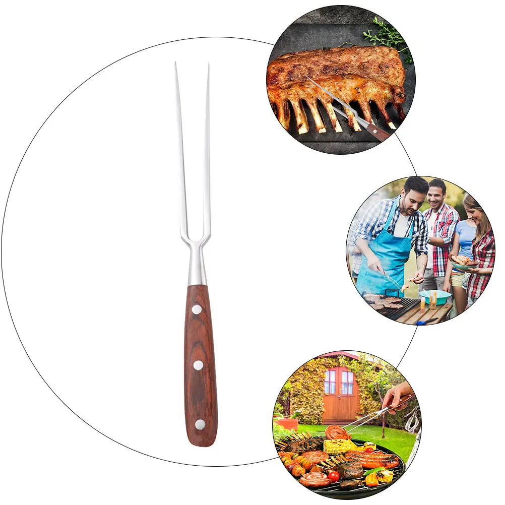

1 Set Wood Handle Barbecue Forks Stainless Steel 2-Pcs Long Handle Grilling Forks for Bbq Party Dinner Cooking Roasting Sticks
