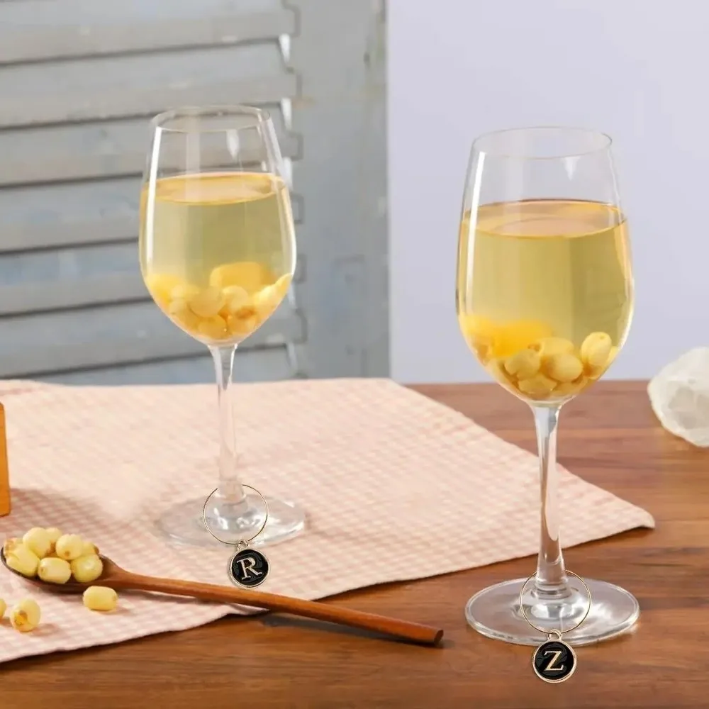 

26Pcs DIY Wine Glass Markers Letters Pendant Metal Wine Glass Charm Rings Wine Labeling Wine Glass Hoops Wedding Party Decor