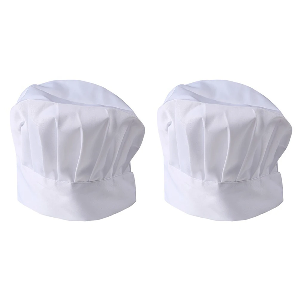 

2 pcs Working Hat Chef Cap Adjustable Food Baking Catering Hat Lightweight Formal Pure Color Polyester Fiber Men Women Dustproof