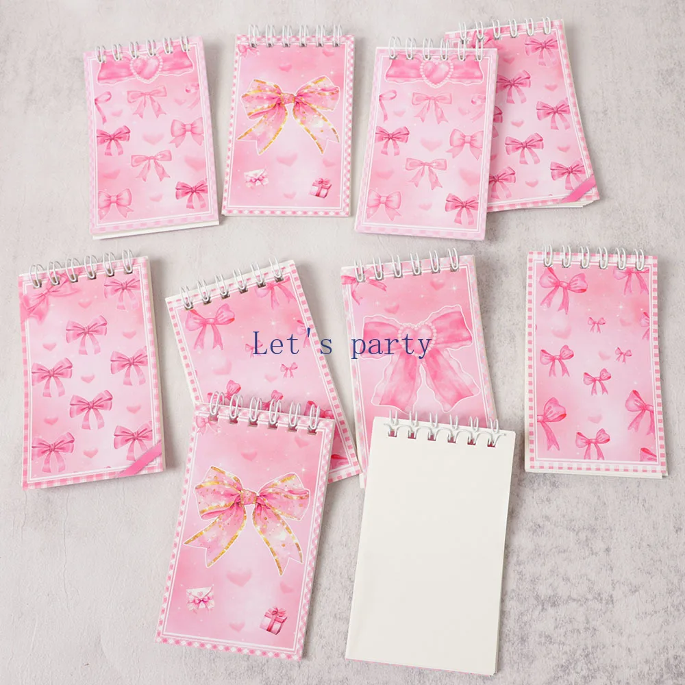 10 Stück süßes rosa Schleifenmotiv, tragbares Spulen-Notizbuch, Mini-Notizblock für Kinder, Mädchen, Geburtstag, Gastgeschenke, Pinata, Geschenk für den Schulanfang