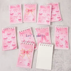 10Pcs Sweet Pink Bow theme Portable Coil Notebook Mini Notepad for Kids Girl Birthday Party Favors Pinata Back To School Gift