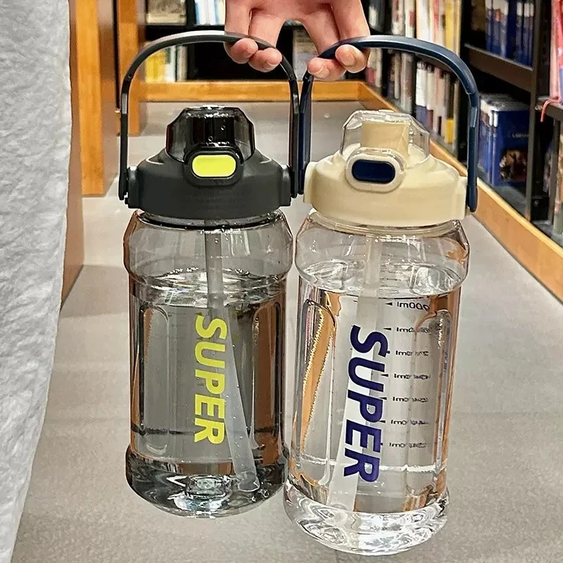 Hot Sale 2L Water Bottle Portable Straw Plastic Water Cup for Sports Fitness Adult High Value Big Fat Cup with Time Marker