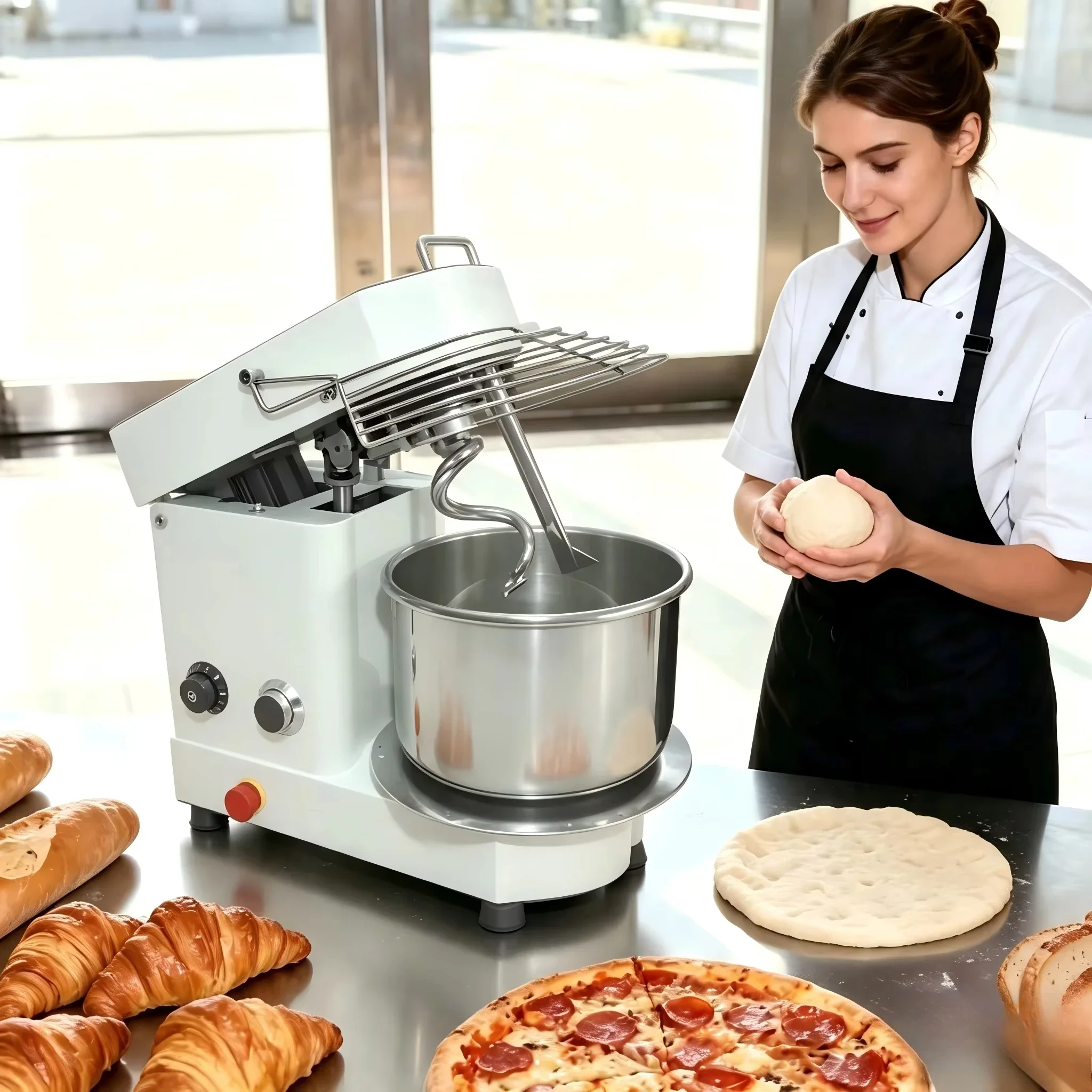 Mini Small 5L 7L 8L 10L Tilt Head Spiral Mixer 750W Brushless  Black Tabletop Dough Mixer for Home