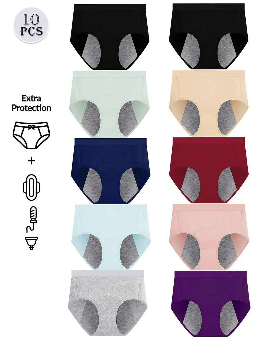 

10 Pairs Large Size Womens Leak-Proof Menstrual Underwear Breathable Comfortable