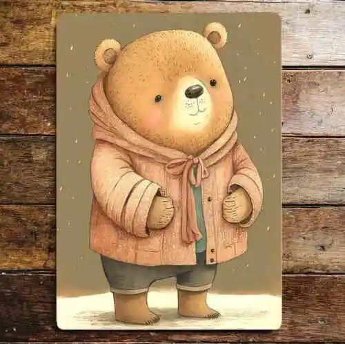 Cute Bear Pink Coat  Rosy Cheeks       Metal Sign Plaque