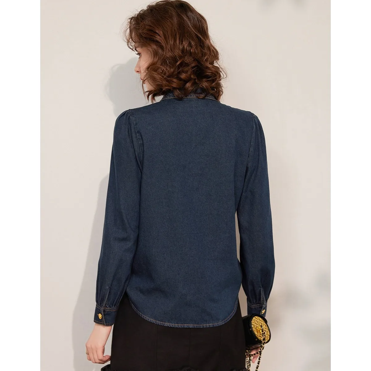 LOUIS YAO New Buttons Decorated Denim Shirt 2025 Spring Fashion Casual Loose Collar Long-sleeved Women's Shirt Jeans Tops