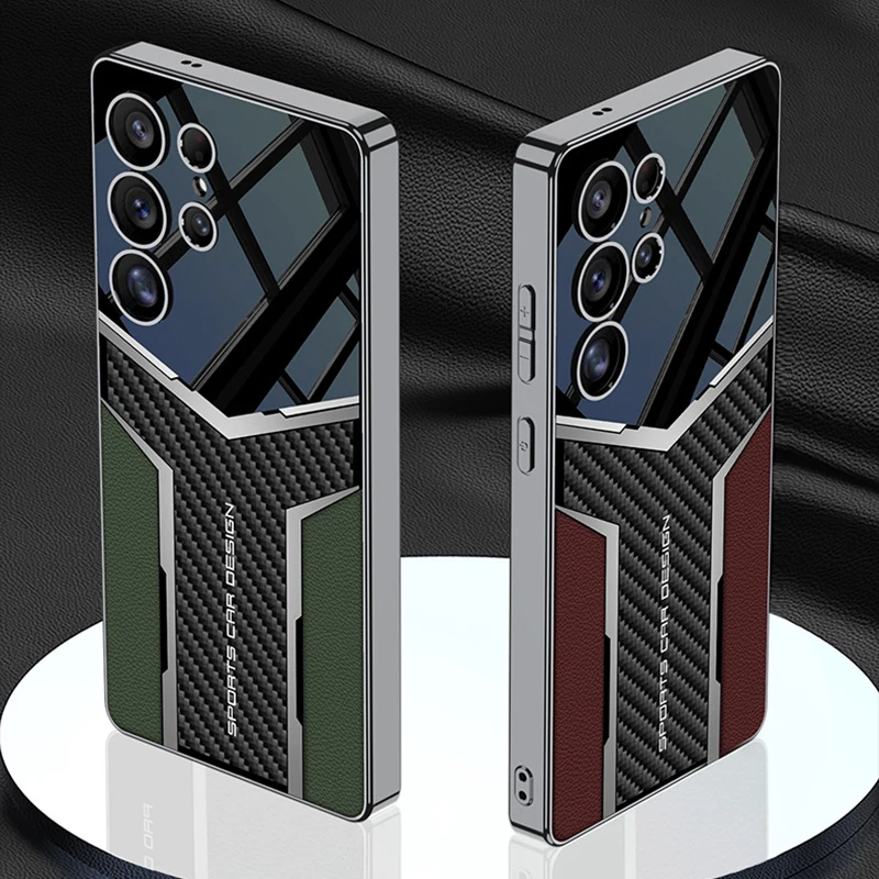 

Чехол для телефона Samsung S25 S24 Ultra, деловой гальванический кожаный чехол из углеродного волокна, противоударный мягкий чехол из ТПУ