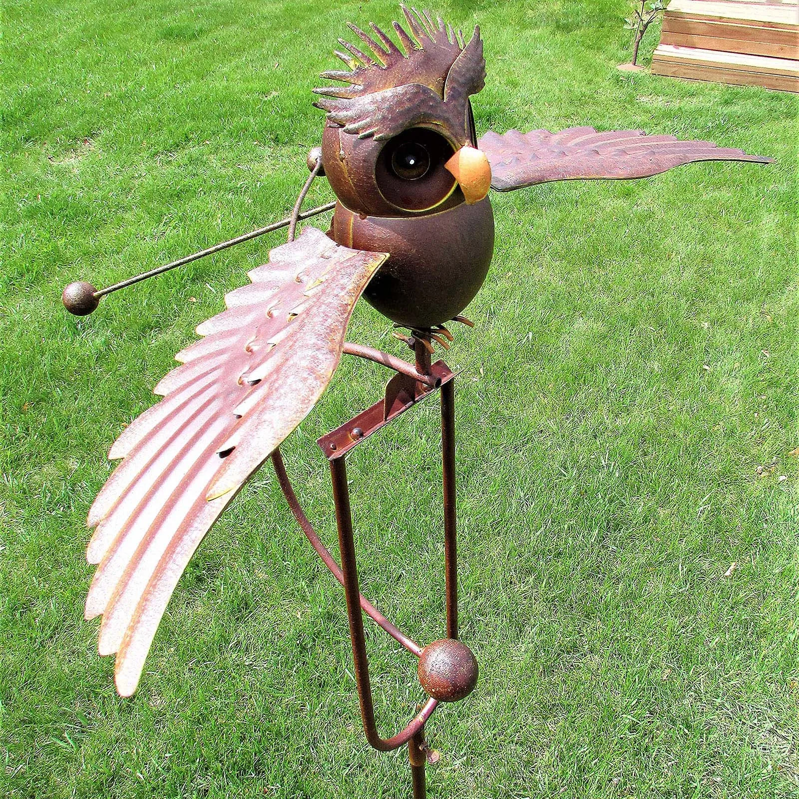 Flapping Metal Brown Gray Owl Yard Stake Rocking Wind Whirly Garden Art Garden Decoration Outdoor садовые фигуры для сада 1pcs