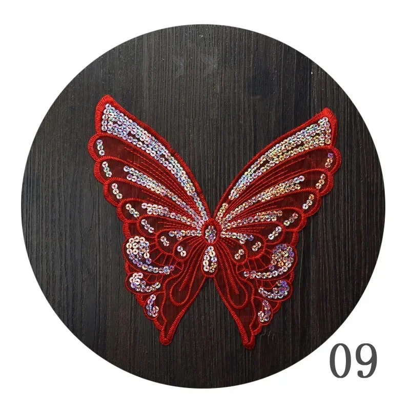 Fashion 12color butterfly lace patches for clothing sew on sequin embroidery applique butterfly parche for clothes accessories