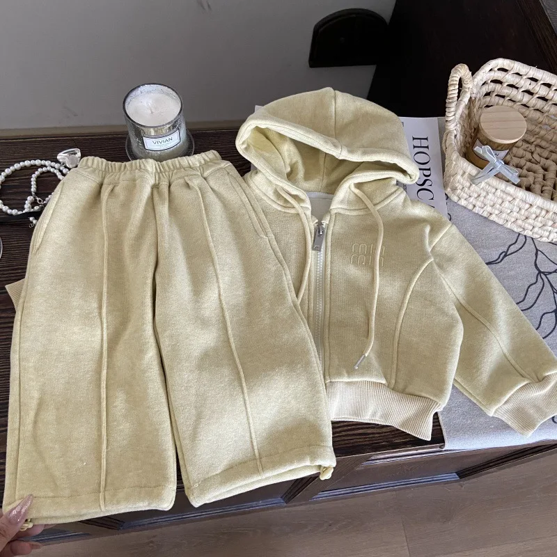2025 Autumn New Children Long Sleeve Clothes Set Boys Girls Zipper Hoodie + Sweat Pants 2pcs Suit Kids Solid Casual Outfits