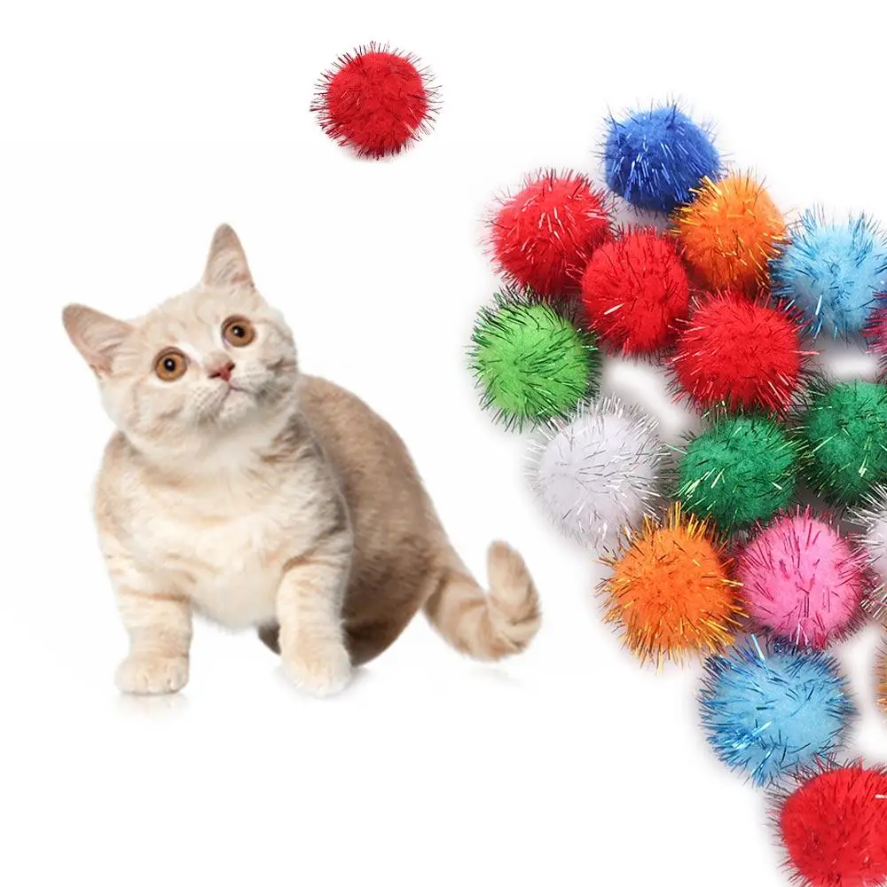 

50pcs pet Toys Interactive Cat Sparkle Balls Toy Indoor Cute Glitter Balls Exercise Funny Pom Pom Balls Cat