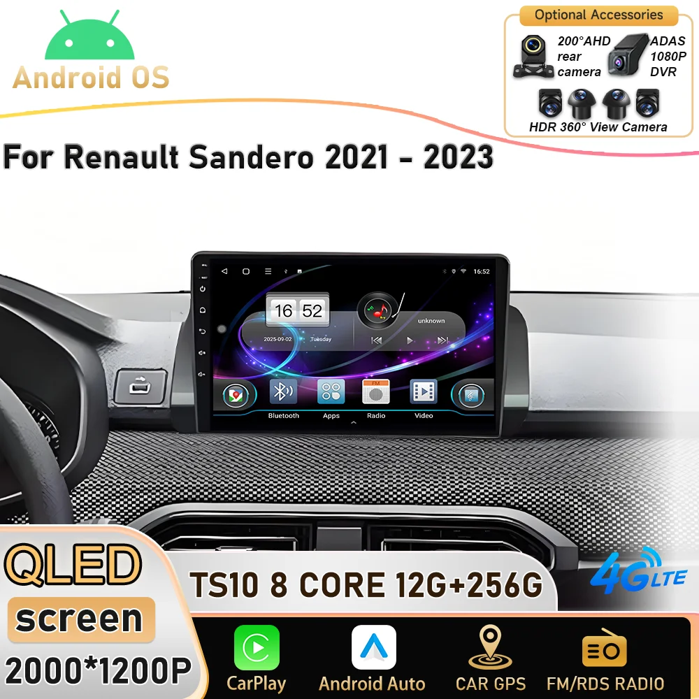 Android 16 2K Incell Screen Multimedia For Renault Sandero 2021 - 2023 Stereo Head Unit GPS Navigation High-performance CPU WiFi